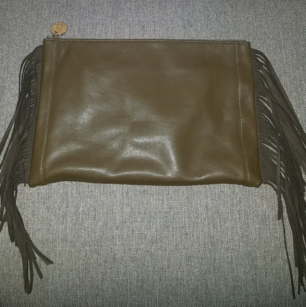 Olive Fringed Clutch